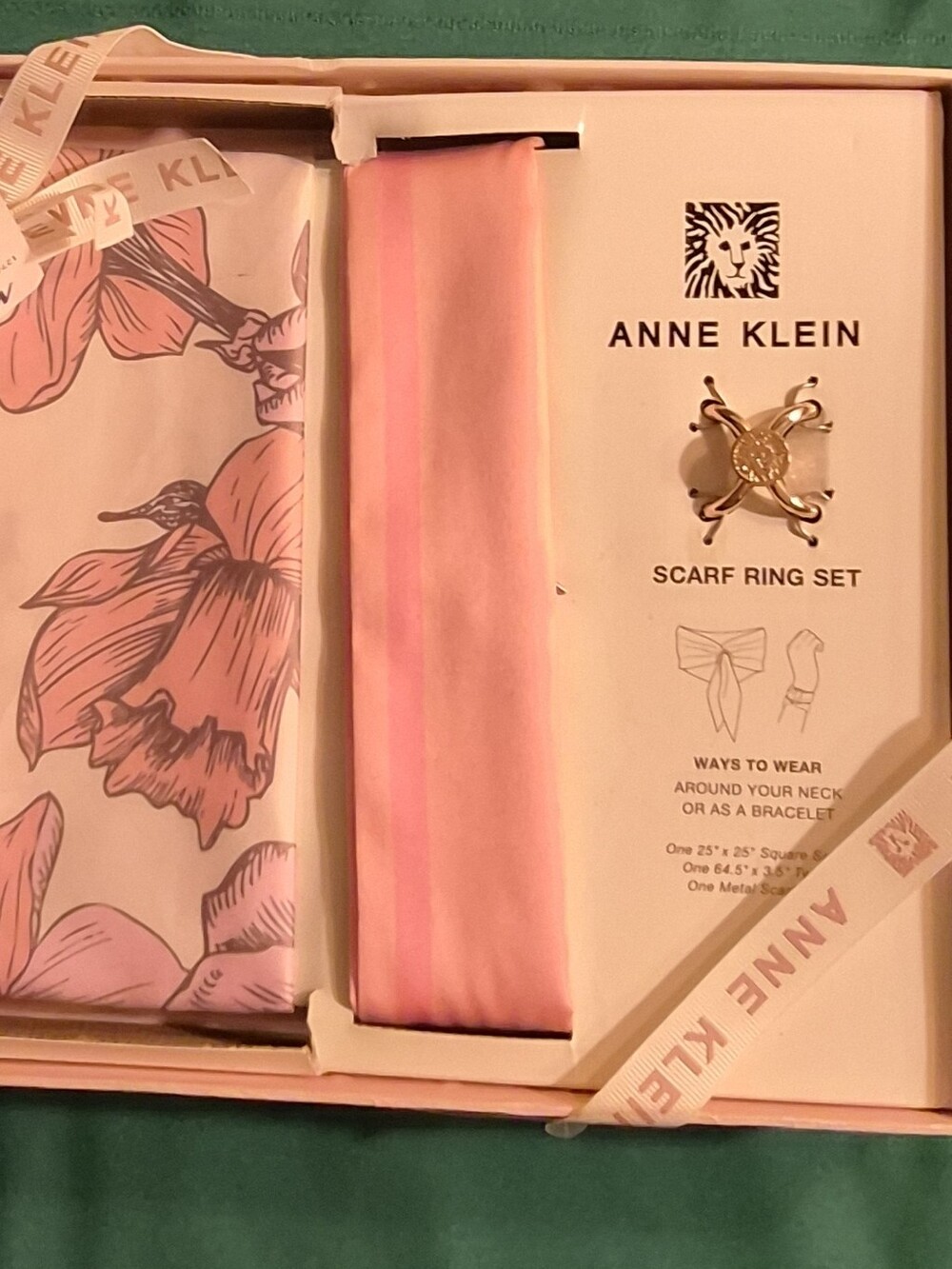 Anne Klein Pink Floral Scarf Gift Set with Gold Scarf Ring